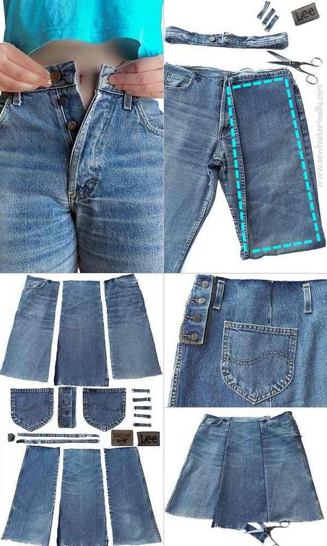 Upcycle Jeans Skirt, Refashion Jeans, Diy Denim Skirt, Jeans Refashion, Panel Skirt, How To Make Skirt, Diy Skirt, Denim Ideas, Recycled Jeans