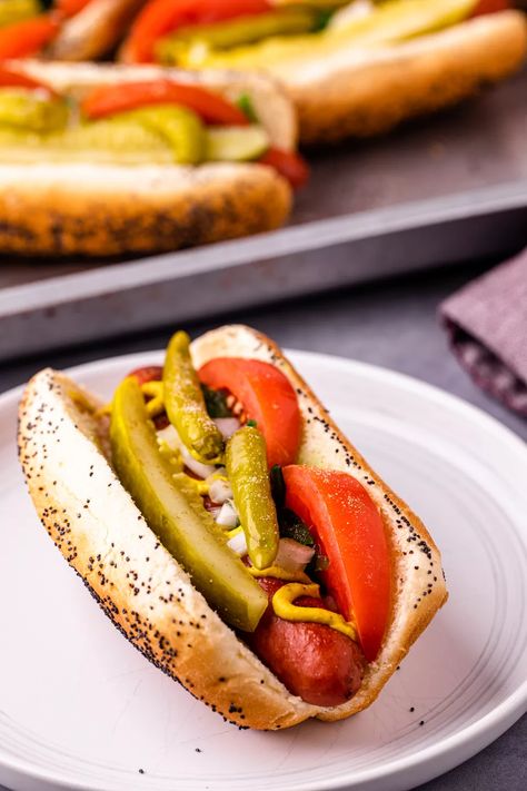 Chicago Dog Recipe, Soft Hot Dog Buns, Chicago Dogs, Hot Dog Recipe, Dogs Recipes, Chicago Style Hot Dog, Chicago Hot Dog, Corndog Recipe, Hot Dogs Recipes