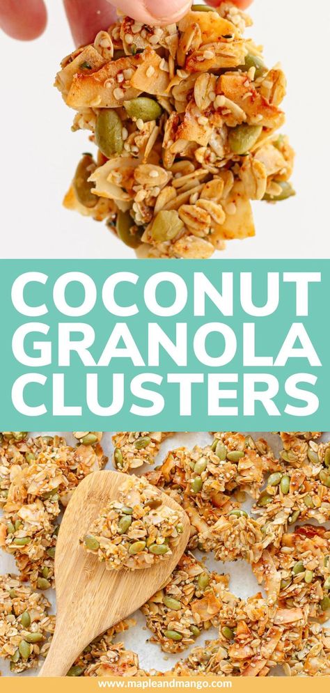 Coconut Clusters Recipe, Nut Free Granola Recipe, Homemade Crunchy Granola, Homemade Granola Clusters, Granola Clusters Recipe, Nut Cluster Recipe, Allergy Free Snacks, Coconut Granola Recipe, Diy Granola