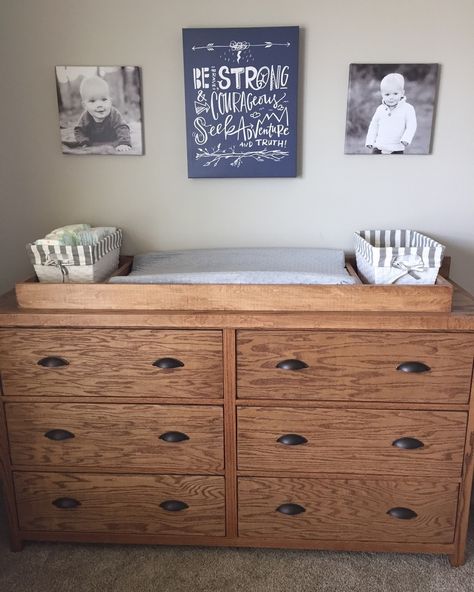 Changing Topper For Dresser, Diy Changing Table Topper, Baby Bedroom Ideas Neutral, Changing Table Top, Diy Changing Table, Handy Andy, Changing Table Topper, Baby Nursery Diy, Baby Dresser