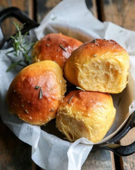 You Need These Rosemary Sweet Potato Rolls on Your Easter Table | The Kitchn Sweet Potato Rolls Recipe, Rosemary Sea Salt, Sweet Potato Rolls, Potato Rolls, Potato Roll, Butter Honey, Sugar Eggs, Crumpets, Sweet Potato Recipes