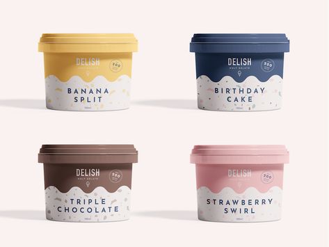 Gelato Packaging by Tabitha Stead Banana Birthday, Yogurt Packaging, Ice Cream Business, Pizza Branding, Ice Cream Packaging, Gelato Ice Cream, Ice Cream Tubs, Blue Strawberry, Bakery Branding