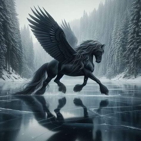 Black Pegasus, Horses White, Pegasus Art, Unicorn Artwork, Dragon Horse, Magical Horses, Mythical Creatures Fantasy, Mystical Animals, Unicorn Pictures