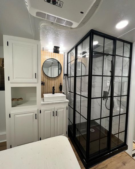 Rv Shower Remodel, Dreamline Shower, Rv Interior Design, Trailer Renovation, Rv Upgrades, Rv Redo, Rv Interior Remodel, Airstream Remodel, Camper Trailer Remodel