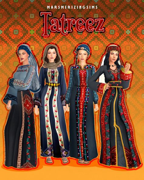 MARSMERIZINGSIMS — Tatreez (Public June 29th) Sims 4 Cc Cultural Clothes, Sims 4 Cc Arabic Clothes, Native American Cc Sims 4, Sims 4 Cultural Cc, Sims 4 Middle Eastern Cc, Ts4 Medieval, 13th Century Clothing, Romanian Clothing, Outfits For Spain