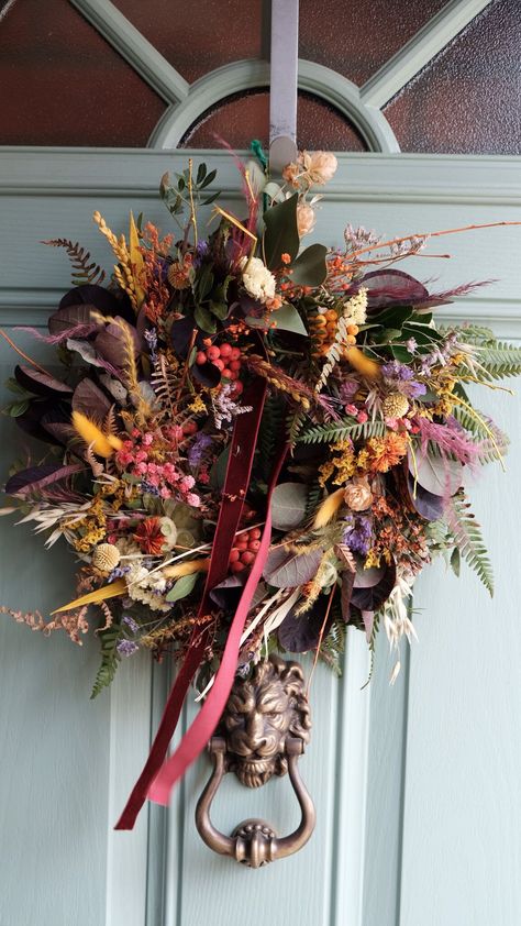 Autumnal Dried Wreath 30cm, 40cm, 55cm Autumn Colours Dried Foliage Fast Dispatch - Etsy Autumn Door Wreath, Autumn Door Decorations, Autumn Wreath Ideas, Unique Door Design, Autumnal Wreath, Dried Foliage, Dried Wreath, Moss Wreath, Autumn Wreaths For Front Door