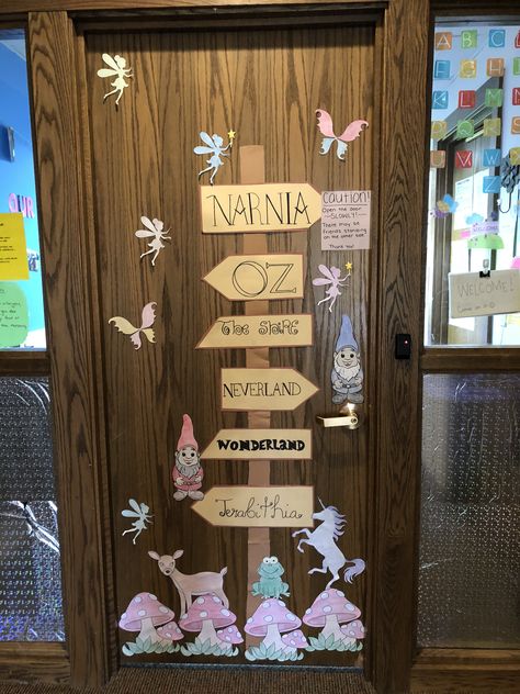 Enchanted book fair classroom door decor Classroom Fairytale Theme, Fairytale Door Decoration, Fairy Tale Door Decorations, Fairytale Door Decorations Classroom, Fairy Tail Classroom Theme, Enchanted Forest Door Decoration, Forest Door Decorations Classroom, Enchanted Forest Classroom Decorations, Fairytale School Theme