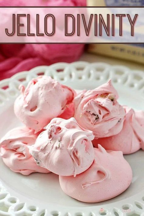 Jello Divinity Recipe, Jello Divinity, Pink Jello, Divinity Recipe, Jello Flavors, Easy Candy Recipes, Jello Desserts, Candy Recipes Homemade, Christmas Candy Recipes