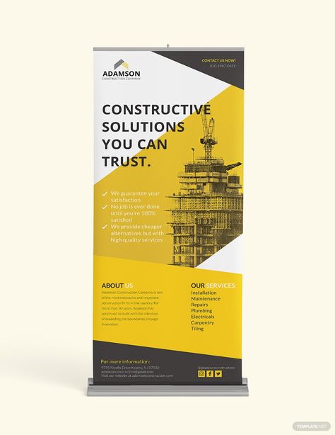 Construction Roll Up Banner Template Construction Template, Rollup Design, Standing Banner Design, Standing Banner, Rollup Banner Design, Interior Designing Ideas, Company Banner, Standee Design, Roller Banner