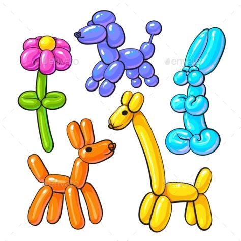 Set Of Balloon Animals - Dog, Poodle, Giraffe Dog Poodle, Balloon Cartoon, Balloon Illustration, Posca Art, Clipart Free, Jeff Koons, Balloon Dog, Rabbit Cartoon, Balloon Animals