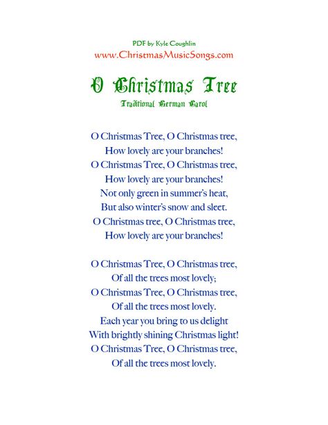 printable PDF of the lyrics to O Christmas Tree O Christmas Tree Lyrics, Oh Christmas Tree Lyrics, Christmas Tree Lyrics, Christmas Carols Lyrics, Christmas Carols Songs, Carol Songs, Xmas Carols, Christmas Classroom Treats, Pretty Font