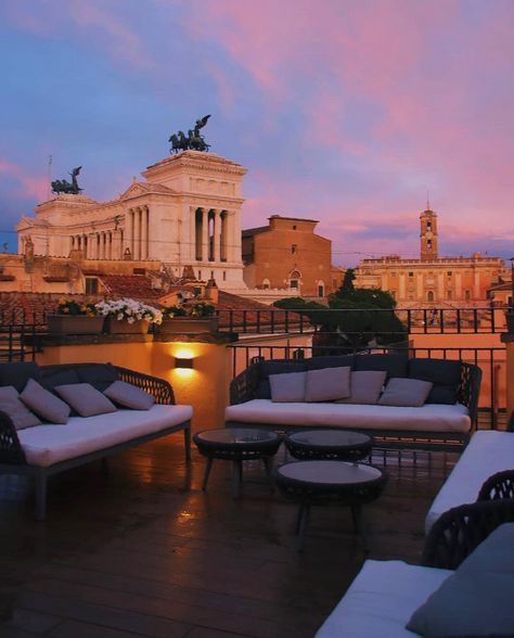 Rome | Tours | History on Instagram: “Pink sunsets, Roman rooftops and ____ drinks - fill in the blank in the comments! 💕 ————————- #rometravelers 📸 @otivm_roof_bar” Rooftop Bar Rome, Rome Streets, Rome Tours, Wedding Moodboard, Fill In The Blank, Euro Summer, Pink Sunset, Wedding Mood Board, Rooftop Terrace