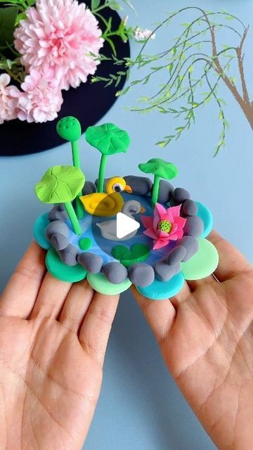 Clay Models For Kids, Modelling Clay Crafts For Kids, Clay Modelling For Kids Competition, Clay Pond, Clay Modelling For Kids, Pond Crafts, Clay Art For Kids, Clay Modelling, Clay Model