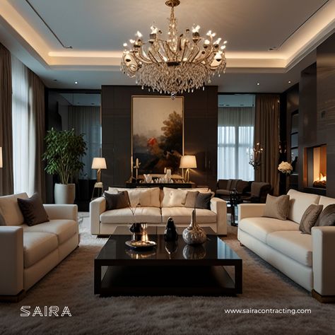 Discover the elegance of a luxury living room by Saira Contracting's interior. Our designs add comfort and elegance to any area with luxurious furnishings, elaborate decor, and gorgeous chandeliers. Pin this & follow us for more interior design ideas #sairacontracting #bestinteriors #livingroominterior #luxurylivingroom #livingroomdecor #homedecor #cozyliving #cozylivingroom #modernlivingroom #interiorinspiration #interiordesign Gorgeous Chandeliers, Expensive Interior, Luxury Living Room Interior, Living Room Interior Design Ideas, Lounge Room Styling, Modern Luxury Living Room, Room Interior Design Ideas, Room Styling, Living Room Interior Design