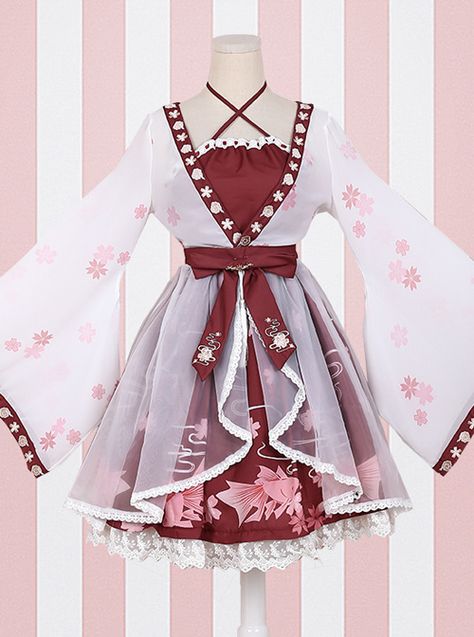 Sakura Dress, Princess Embroidery, Japan Dress, Old Fashion Dresses, Japanese Dress, Chiffon Fashion, Kawaii Fashion Outfits, Fairytale Dress, Fantasy Dress