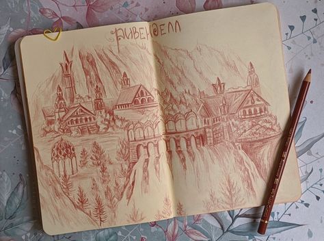 Rivendell sketch Lord of the rings Tolkien Rivendell Illustration, Rivendell Watercolor, Rivendell Drawing, Lord Of The Rings Drawings, Elves Lord Of The Rings, Hobbit Sketch, Lotr Sketches, Lotr Art Sketches, Lord Of The Rings Illustration