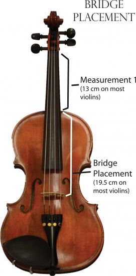 Bridge Placement  Although the notches in the f-holes can be a good general suggestion for bridge placement, they aren't always the best location on every instrument.  Determining a more accurate and often better sounding placement is achieved by determining the MENSUR. The MENSUR is a ratio of neck length to partial body length to determine bridge location. Use the following instructions to determine the MENSUR of a violin/viola: 1. Measurement 1: Measure the distance from the end of the nut Instruments Diy, Violin Repair, Violin Scroll, Violin Bridge, Violin Teaching, Violin Making, Instrument Art, Music Violin, Violin Instrument