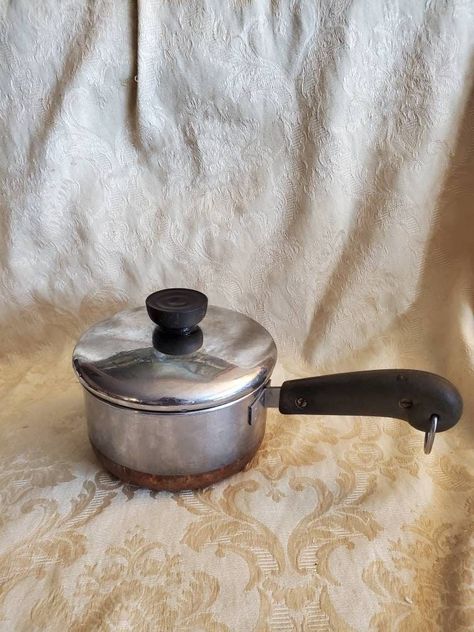 Revere Ware, Aged Copper Bottom, 1 Quart Sauce Pan, Chrome Cooking Pot with Lid, Vintage Kitchen A great used find, it has been used but has plenty of use left. 5.60 inches in diameter, 2.80 inches tall without the lid and 10.60 inches from end to end. Check out our shop for monthly specials. We have a variety of items for every taste. Combine several of o...#HomeDecorating #HomeIdeas #HomeDecor #DecorInspiration #HomeStyle #InteriorDesign #InteriorInspo #HomeInspiration #DecorTips #HouseGoals Antique Dishes Collectible, Antique Kitchen Gadgets, Antique Kitchen Utensils, Vintage Dishes Antiques, Vintage Kitchen Gadgets, Vintage Glassware Antiques, Vintage Kitchen Utensils, Butterworth, Revere Ware