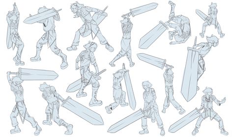 "Greatsword Gestures" by Owen Eastman Gesture Drawing Poses, Action Pose Reference, Body Pose Drawing, Gesture Drawing, Character Poses, Figure Drawing Reference, Action Poses, Art Poses, Anime Poses Reference