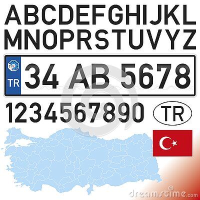 turkey-car-license-plate-letters-numbers-symbols-european-asiatic-country-vector-illustration Car License Plates, Car Number Plates, Flag Signs, Car License Plate, Road Signs, Flags Of The World, Facebook Sign Up, Letters And Numbers, License Plate