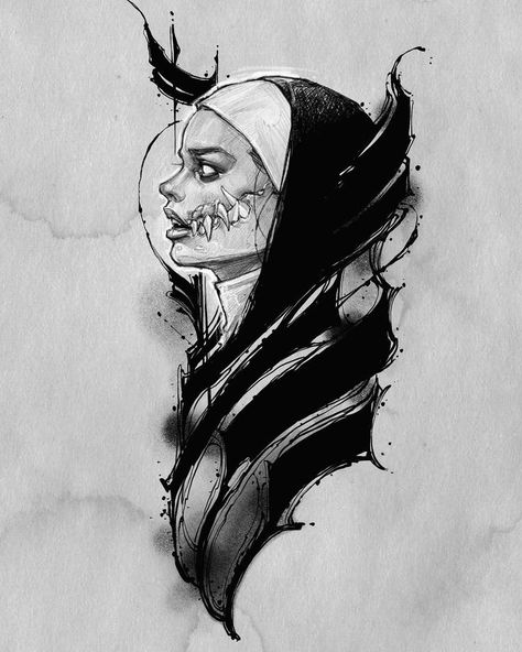 Nun Tattoo, Resident Evil Tattoo, Blast Over Tattoo, Satanic Tattoos, Tattoo Uk, Dark Girl, Fire Tattoo, Creepy Tattoos, Skulls Drawing