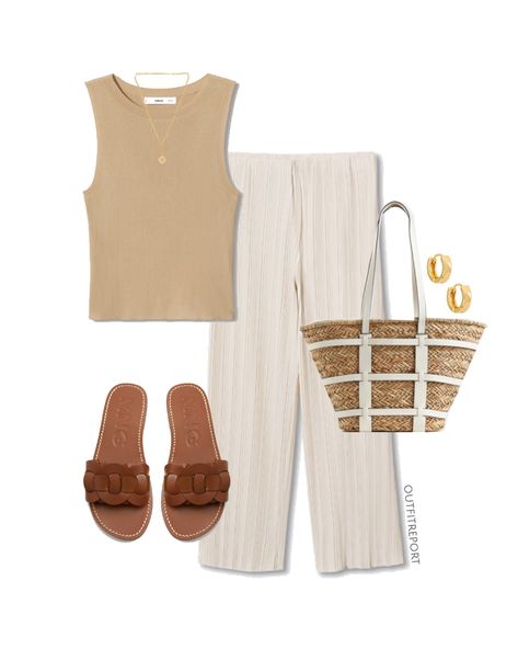 Brown Sandals Outfit, Spring Style Outfits, Palazzo Trousers, Top Outfit, Outfits 2023, Casual Chic Outfit, Spring Style, Spring Summer Outfits, Look Chic