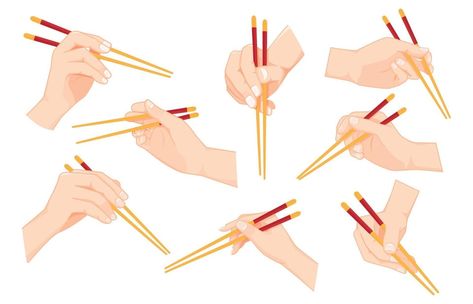 Chopstick Hand Reference, Hand Holding Chopsticks Drawing, Hand Holding Chopsticks Reference, Hand Holding Food Reference, Holding Chopsticks Reference, Chopsticks Drawing, Hand Holding Chopsticks, Chopsticks Illustration, Drawing Sushi