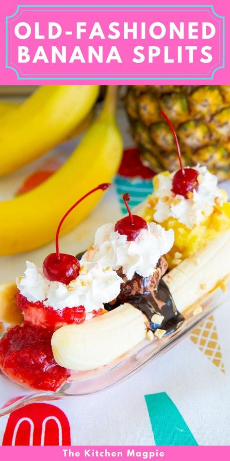 Banana Split Dessert Ice Cream, Banana Split Dessert Recipes, Banana Split Recipes, Ice Cream Banana, Banana Splits Sundae, Banana Split Ice Cream, Banana Split Dessert, Old Fashioned Ice Cream, Flour Bread