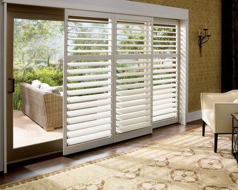 Shutters For Sliding Glass Doors, Sliding Glass Door Shutters, Sliding Door Coverings, Sliding Door Shutters, Sliding Glass Door Blinds, Patio Door Window Treatments, Glass Door Coverings, Sliding Glass Door Window Treatments, Salon Window