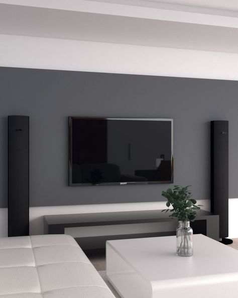 Tv Wall Colour Ideas, Wall Painting Ideas Behind Tv, Wall Painting Tv Room, Grey Paint In Living Room, Grey Tv Wall Living Room, Wallpaper Behind Tv Living Room, Living Room Designs Accent Walls, Tv Wall Color Ideas Living Room, Painted Tv Wall