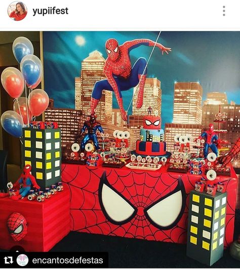 Spider-Man Birthday Party Dessert Table and Decor Mens Birthday Party Decorations, Spiderman Theme Party, Spiderman Birthday Party Decorations, Spiderman Theme, Birthday Party Desserts, Avenger Birthday Party, Spiderman Birthday Party, Spiderman Party, Avengers Birthday