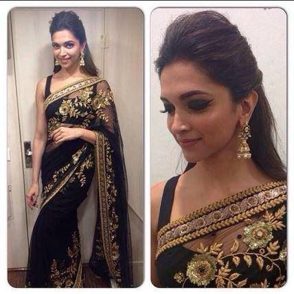 Black And Golden Saree, Deepika Padukone Saree, Black Sari, Bollywood Sarees Online, Photoshoot Pictures, Lehenga Dress, Golden Saree, Saree Hairstyles, Haldi Outfits