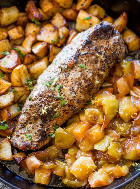 Slow Cooker Honey Apple Pork Loin - Dinner, then Dessert Honey Apple Pork Loin, Pork With Potatoes, Apple Pork Loin, Ham Casserole Recipes, Dinner Then Dessert, Bacon Wrapped Pork, Fall Meal, Apple Pork, Sheet Pan Suppers