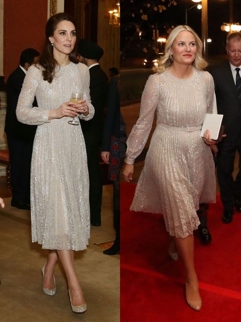 Catherine, Duchess of Cambridge & Princess Mette-Marit of Norway Vévodkyně Kate, Kroonprinses Victoria, Emerald Dresses, Gabbana Dress, Princess Victoria Of Sweden, Estilo Real, Catherine Duchess Of Cambridge, Middleton Style, Charlotte Casiraghi