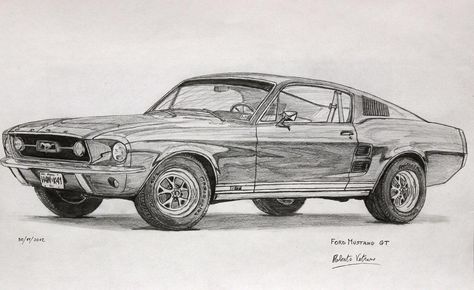 Ford Mustang GT Fastback (1967) by RobertoJK on DeviantArt Old Car Drawing, Pencil Wallpaper, Mustang Drawing, Gt500 Shelby, 67 Ford Mustang, Mustang Art, Mustang 1967, Shelby Mustang Gt500, Ford Mustang 1967