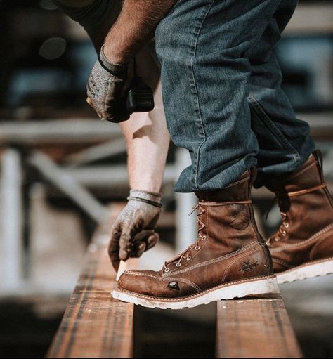 Thorogood Thorogood Boots Outfit, Thorogood Boots, Old Boots, Handmade Boot, Mens Fashion Rugged, Men’s Boots, Denim Boots, Rugged Style, Mens Workwear