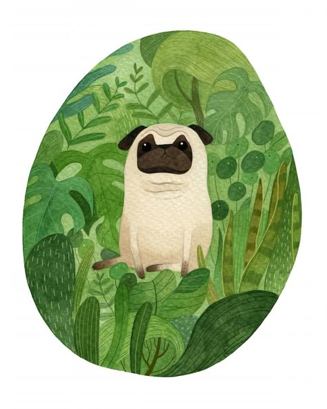 Storybook Illustrations by Vivian Mineker Pug Painting, Pug Illustration, Pug Art, Pet Illustration, A Pug, Pug Love, Pug Life, Pet Portrait, Animal Illustration