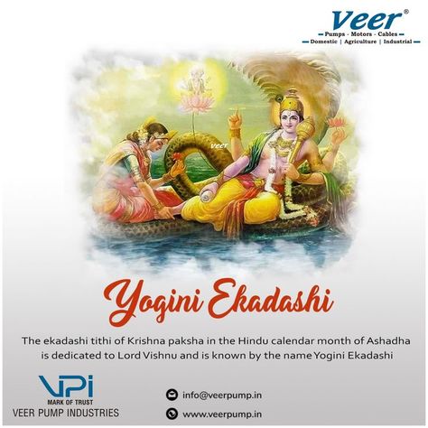 #YoginiEkadashi As per #North #Indian #Hindu #calendar year, #Yogini_Ekadashi is celebrated in the #month of #Ashadha during the #Krishna #Paksha while as per #South Indian #Hinducalendar, the #Yogini #Ekadashi is observed during #KrishnaPaksha of #Jyaishta month. Like all #Ekadashis, Yogini Ekadashi is also dedicated to #Lord #Vishnu. #veer #veerpump #pumps #solar #solarpump #bldcmotor #BLDC #submersiblepump #motor #pump www.veerpump.in +919924476551 Yogini Ekadashi, Xmas Poster, Hindu Calendar, Merry Christmas Poster, Beauty Room Decor, Digital Banner, Lord Vishnu, Christmas Poster, Festival Posters