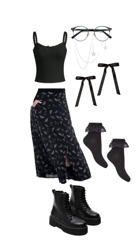 Summer goth outfit idea 🖤🩶 #whimsigoth #gardengoth #summergoth #blackoutfit Goth Outfit, Summer Goth, Outfit Idea, Summer Outfits, Boots, Black