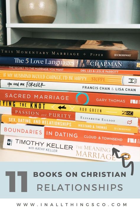 Here are our 11 top Christian books to read all about relationships including dating and marriage. Honoring the Lord in romantic relationships can be hard but godly relationships are possible with Jesus! Want more advice on dating and marriage? Check out our podcast: Jesus In All Things! Christian Books To Read, Lisa Chan, Sacred Marriage, Timothy Keller, Dating Book, Elisabeth Elliot, Francis Chan, Marriage Books, 5 Love Languages