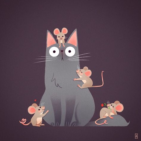 Marie Vanderbemden on Instagram: “Valentine's Day is over but love is something to celebrate every day ❤️🙌! I hope you had a nice sunny weekend like here in Belgium (which…” Mouse Illustration, Illustration Cat, Elephant Illustration, Cute Animal Illustration, Cats Illustration, Funny Love, Cute Animal Drawings, Illustration Character Design, Childrens Illustrations