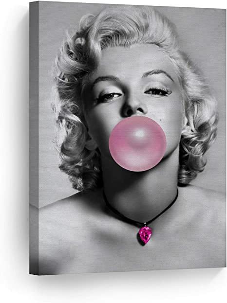 Marilyn Monroe Bubble Gum, Gum Chewing, Audrey Hepburn Wall Art, Blue Diamond Necklace, Smile Art, Pink Stuff, Modern Wall Art Canvas, Pink Bubbles, Black And White Canvas