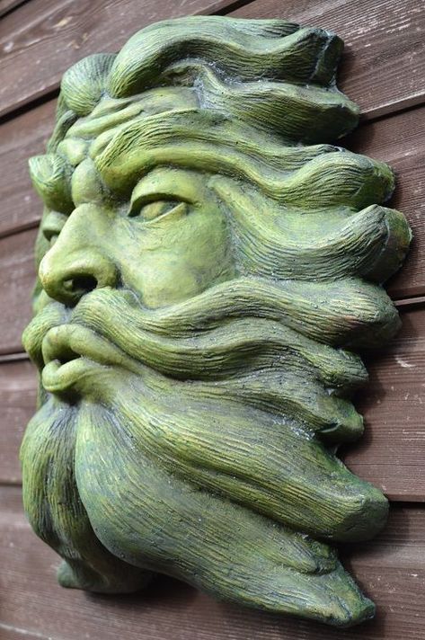 Green Man Sculpture, Decorative Stone Wall, Christmas All Year, Outdoor Fountains, Ceramic Mask, Garden Border, Sculpture Art Clay, Wood Spirit, Sculptures Céramiques