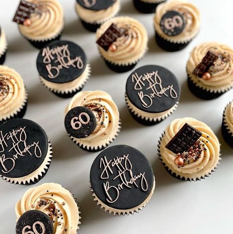 60th Bday Cupcake Ideas, Cupcake For 50th Birthday, Cupcakes For 50th Birthday Men, Men’s Birthday Cupcake Ideas, 60 Birthday Cupcake Ideas, Cupcakes With Chocolate Decorations, Men’s 60th Birthday, 70 Birthday Cupcake Ideas, Cupcake 40th Birthday