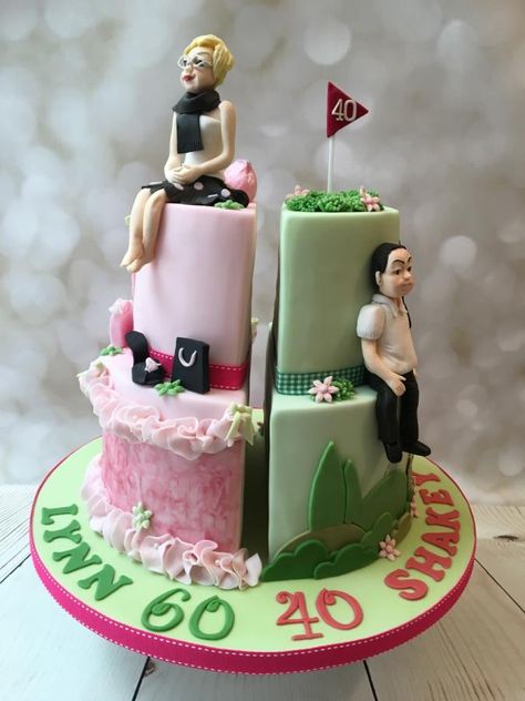 Birthday Cake Half Man Half Woman, His And Her Birthday Cake, Double Birthday Cake Man And Woman, Twin Birthday Cakes For Adults, Cake For Twins Adults, Double Birthday Cake, Twins 50th Birthday Cake, 60th Birthday Cake For Mom, Birthday Cake For Mum