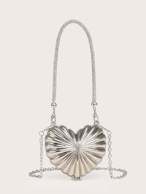 Silver Glamorous   Metal Plain Novelty Bag    Women Bags Silver Bag, Silver Bags, Novelty Bags, Metallic Bag, Satchel Bag, Bag Women, Heart Design, Satchel Bags, Bags Women