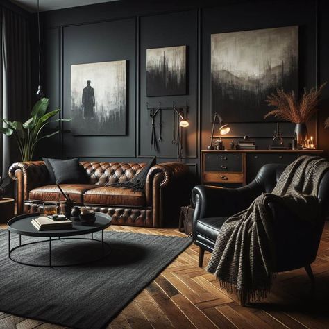 7 Masculine Home Decor Ideas » HomeDecorFull Masculine Home Decor, Masculine Living Room, Mid Century Modern Living Room Furniture, Masculine Home, Moody Interior Design, Masculine Interior Design, Industrial Decor Living Room, Masculine Living Rooms, Moody Colors