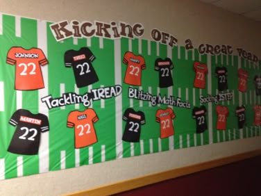 Pick a theme that you’ll love all the way through spring! Sport Classroom Decorations, Sport Classroom Theme, Sports Bulletin Boards, School Sports Theme, Sports Theme Classroom, Team Theme, Sports Classroom, Class Theme, Football Theme