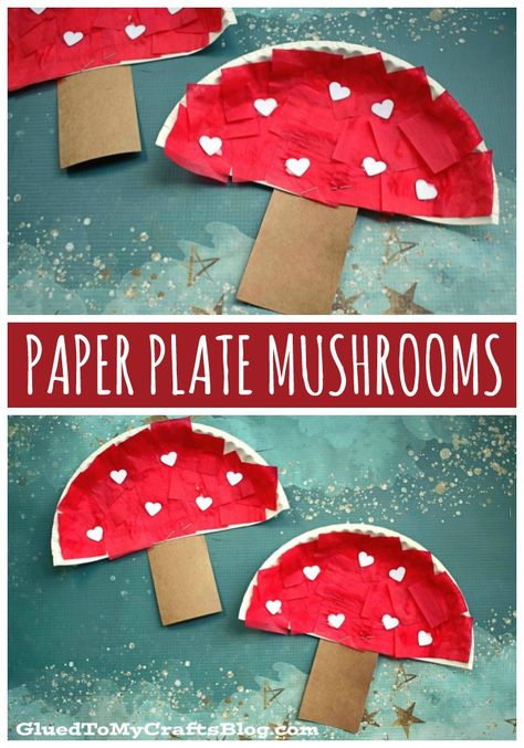 #gluedtomycrafts Paper Plate Mushrooms – Kid Craft Idea For Spring Enchanted Forest Arts And Crafts, Mushroom Preschool Craft, Nature Themed Crafts For Kids, Mushroom Preschool Activities, Mushroom Crafts For Kids, Spring Themed Crafts, February Preschool, Origami Paper Flowers, Forest Crafts