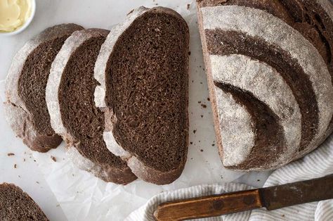 Pumpernickel Boule | King Arthur Flour: A moist, tender, and distinctly pumpernickel-flavored loaf. Russian Black Bread Recipe, Boule Recipe, Pumpernickel Bread, Bread Improver, Chewy Bread, King Arthur Baking, King Food, Rye Flour, Brown Bread